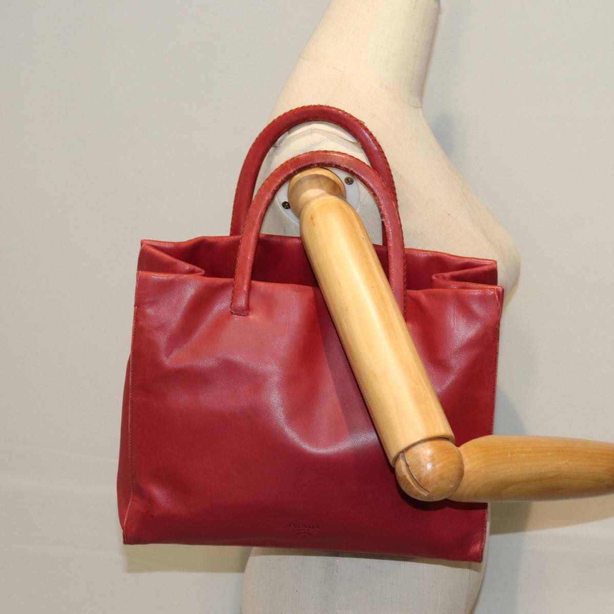 PRADA Hand Bag Leather Red Auth bs13722