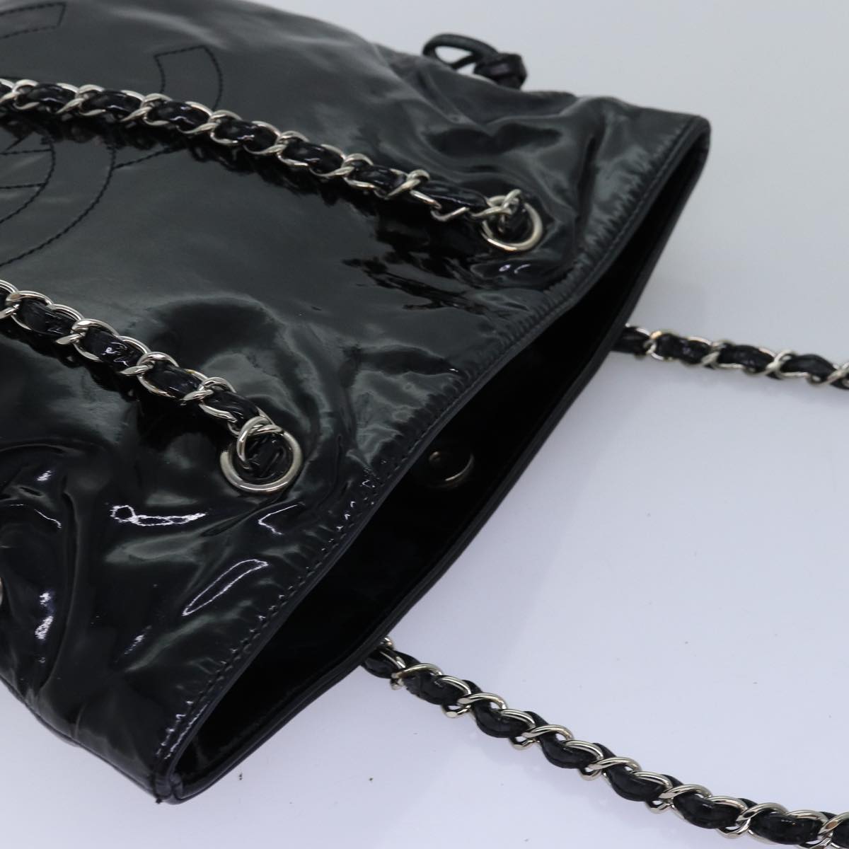 CHANEL Chain COCO Mark Shoulder Bag Enamel Black CC Auth bs13733