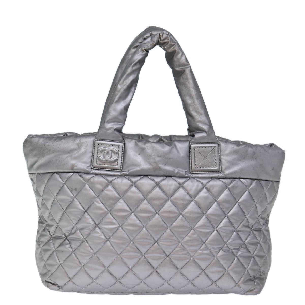 CHANEL Cococoon Hand Bag Patent leather Silver CC Auth bs13736 - 0