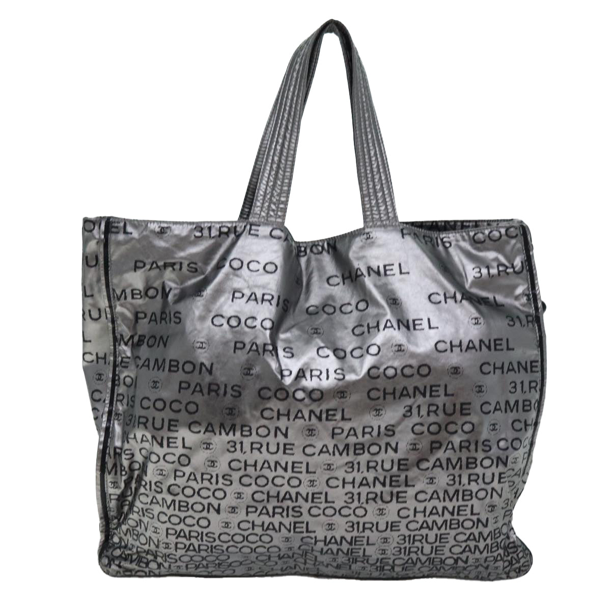 CHANEL Unlimited Tote Bag Coated Canvas Silver CC Auth bs13737 - 0