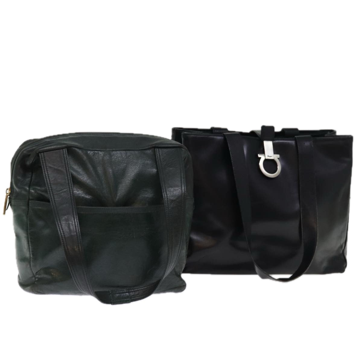 Salvatore Ferragamo Loewe Shoulder Bag Leather 2Set Green Black Auth bs13747