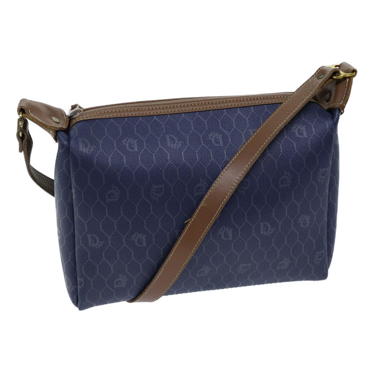 Christian Dior Honeycomb Canvas Shoulder Bag PVC Navy Auth bs13759