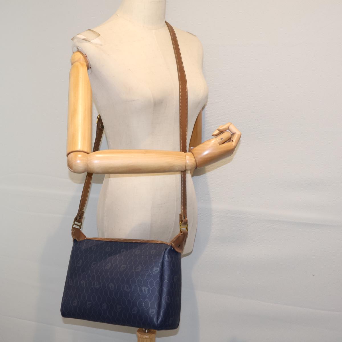 Christian Dior Honeycomb Canvas Shoulder Bag PVC Navy Auth bs13759