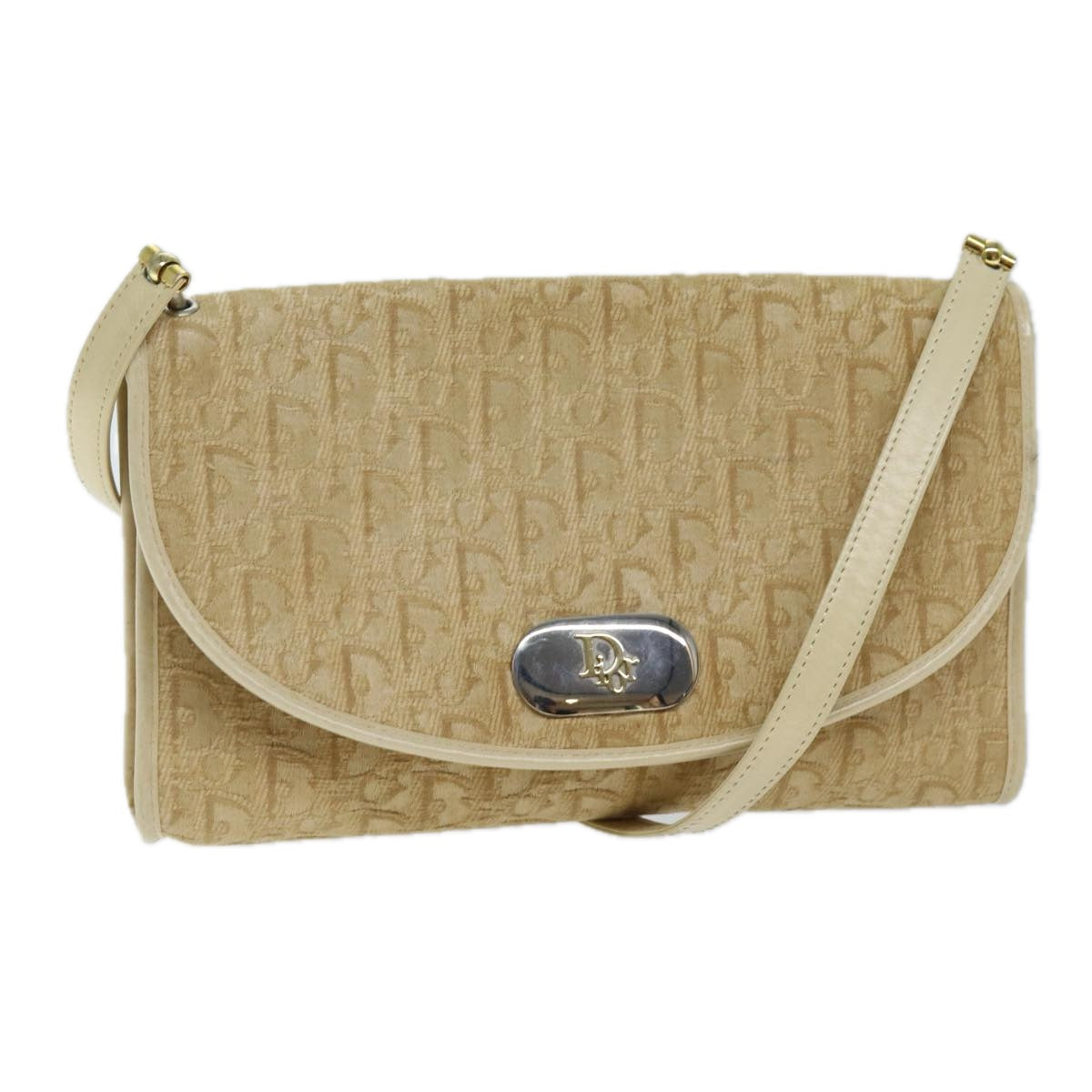 Christian Dior Trotter Canvas Shoulder Bag Beige Auth bs13760