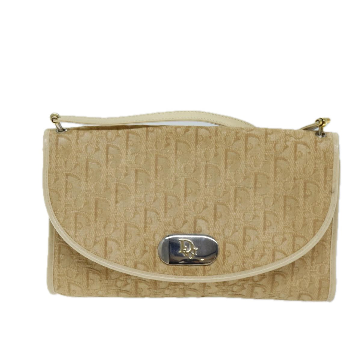 Christian Dior Trotter Canvas Shoulder Bag Beige Auth bs13760