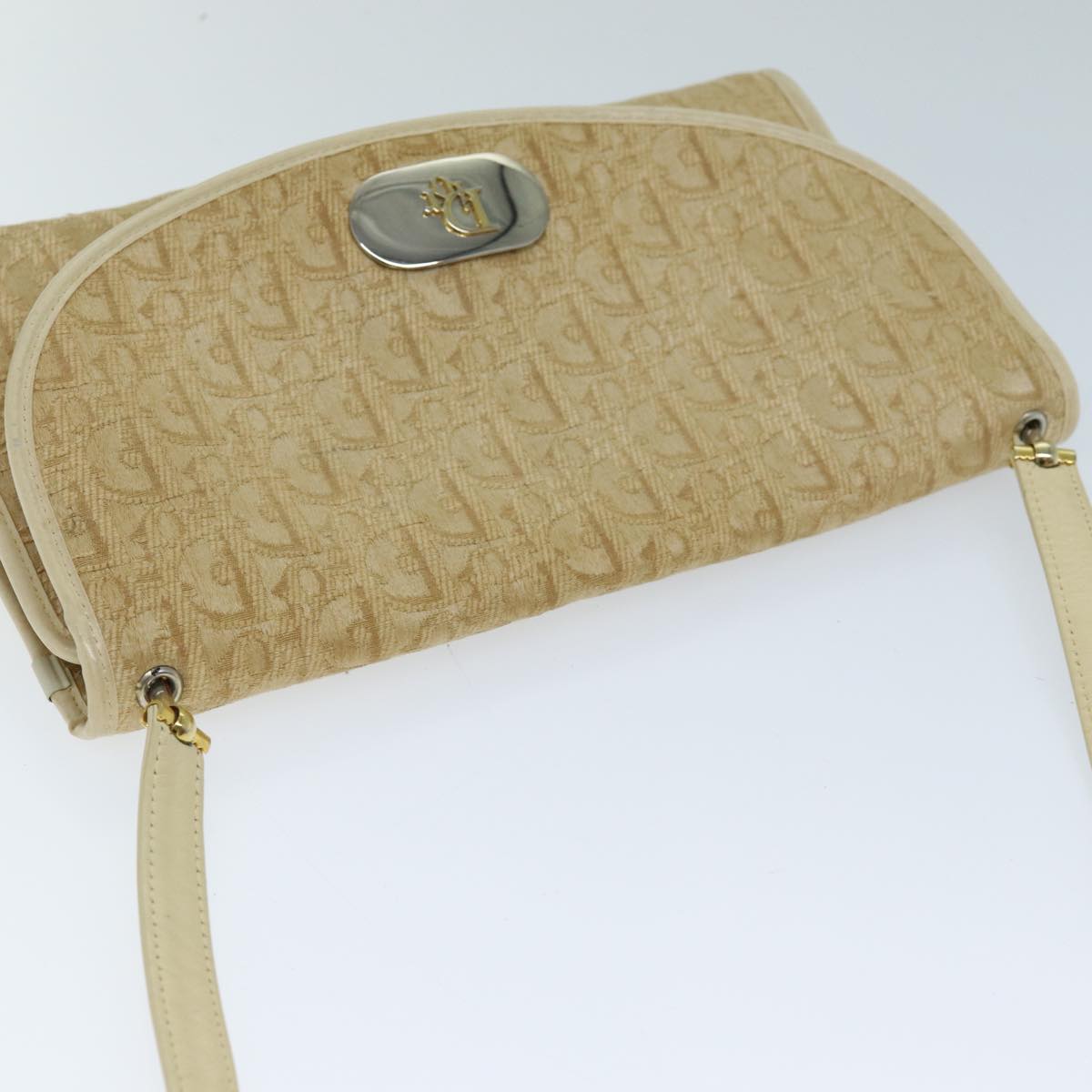 Christian Dior Trotter Canvas Shoulder Bag Beige Auth bs13760