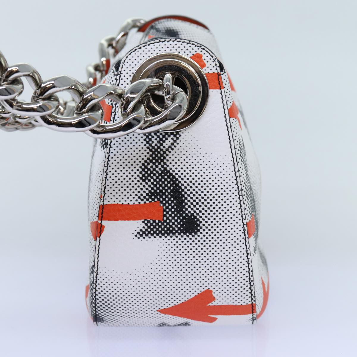 PRADA Chain Shoulder Bag Leather White Auth bs13773