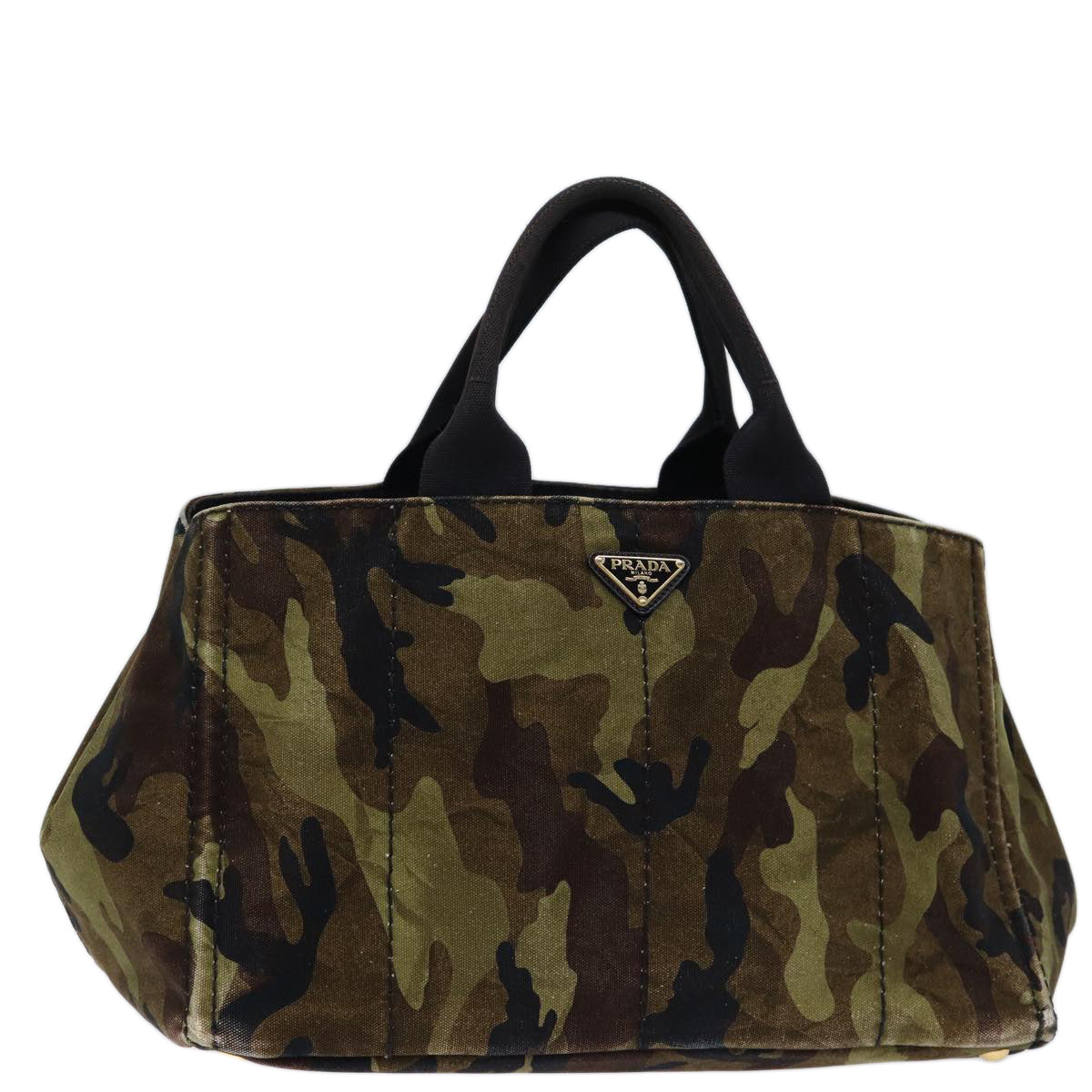 PRADA Camouflage Canapa GM Tote Bag Canvas Khaki Auth bs13781