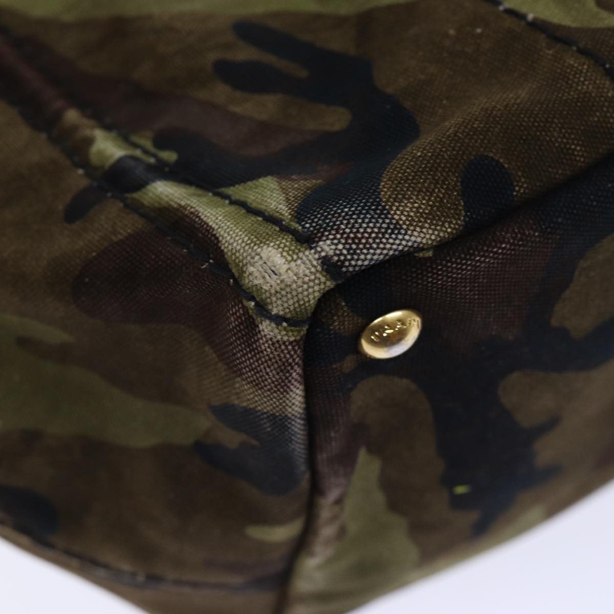 PRADA Camouflage Canapa GM Tote Bag Canvas Khaki Auth bs13781