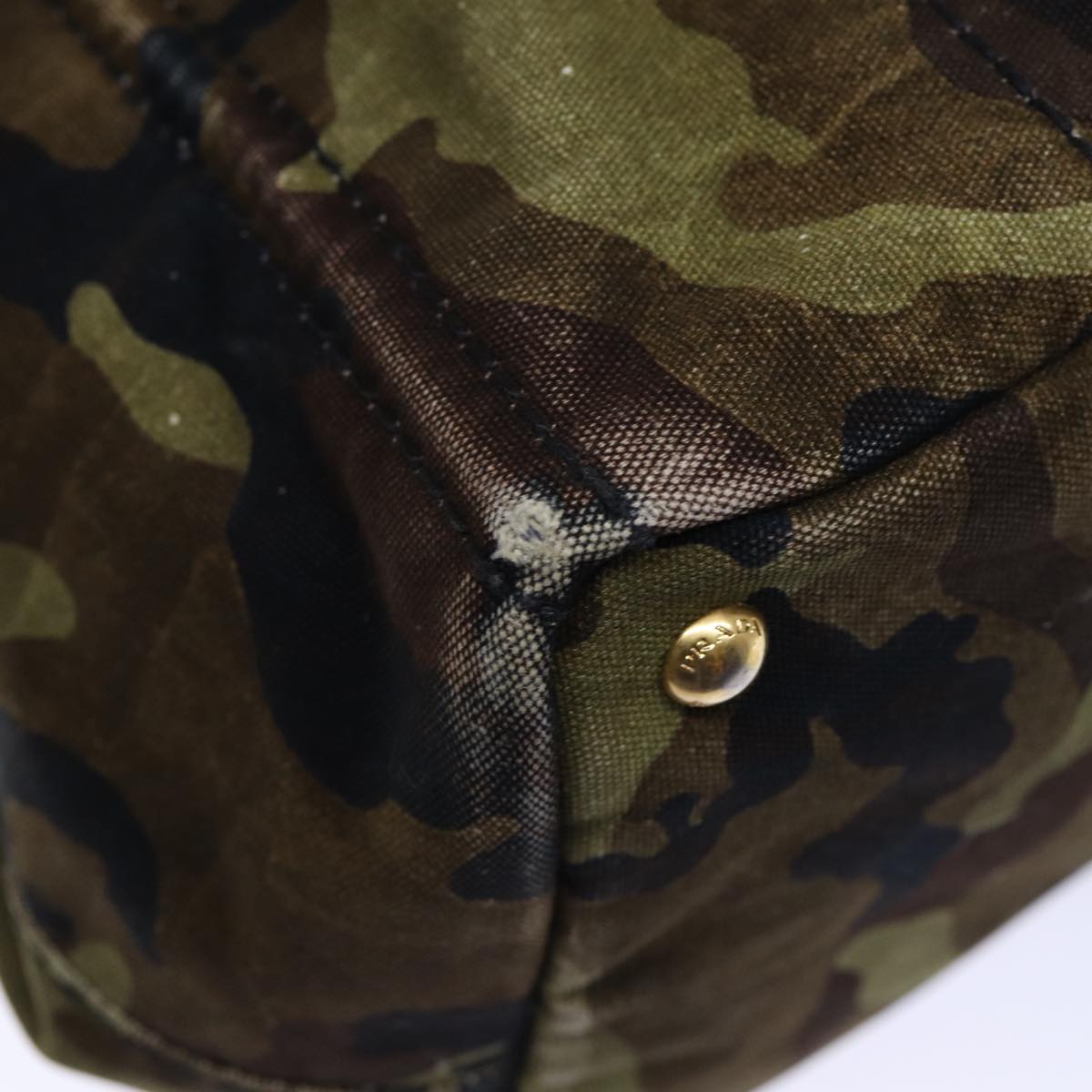 PRADA Camouflage Canapa GM Tote Bag Canvas Khaki Auth bs13781