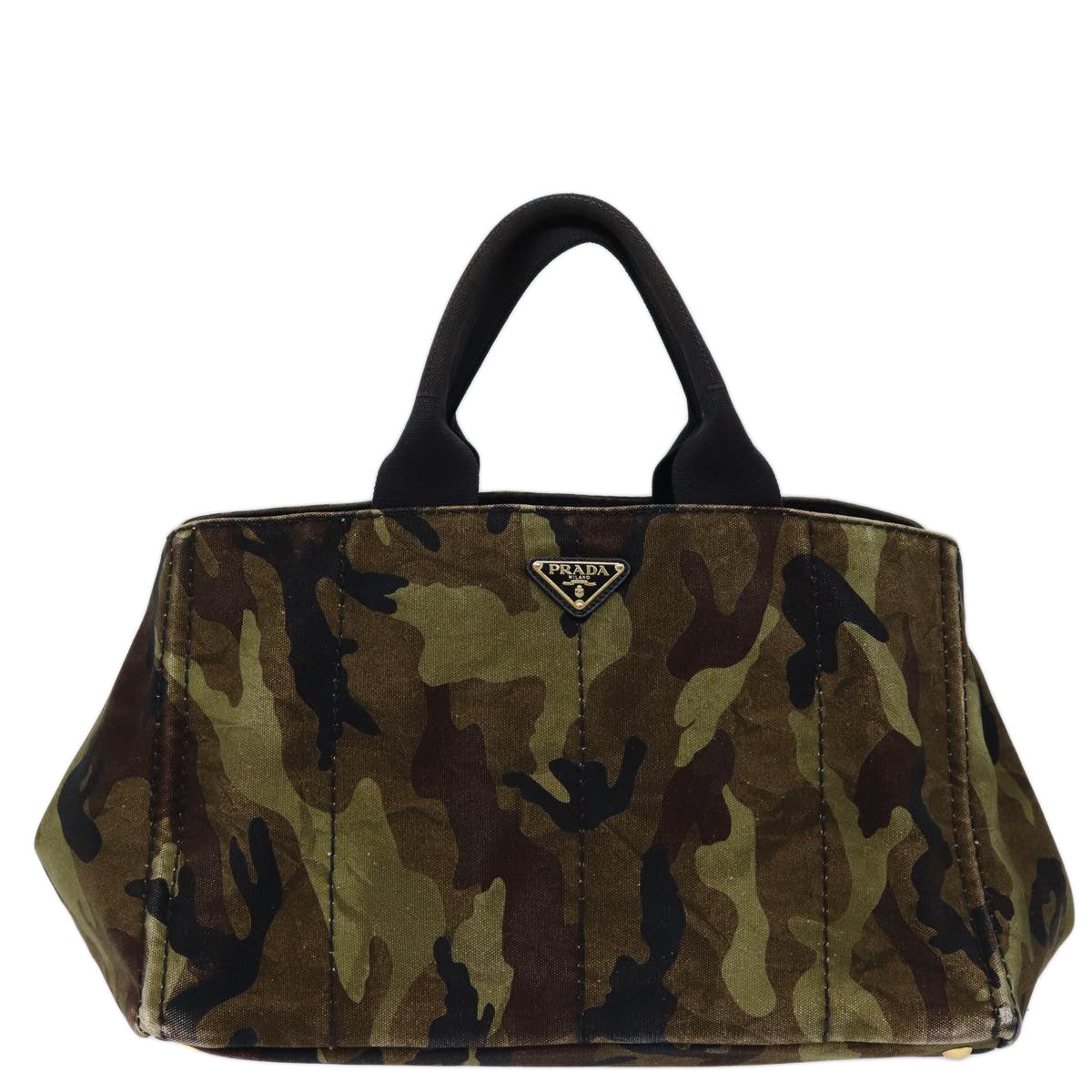 PRADA Camouflage Canapa GM Tote Bag Canvas Khaki Auth bs13781