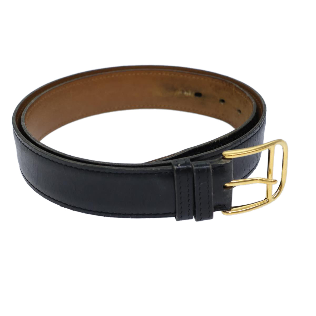 HERMES Belt Leather 36.6"" Black Auth bs13782