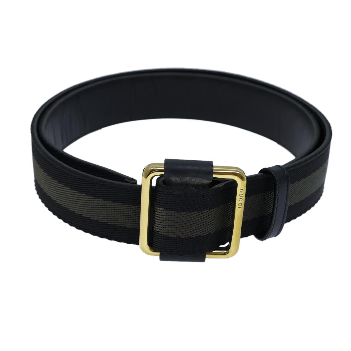 GUCCI Belt Canvas Leather 41.3"" Black Auth bs13783