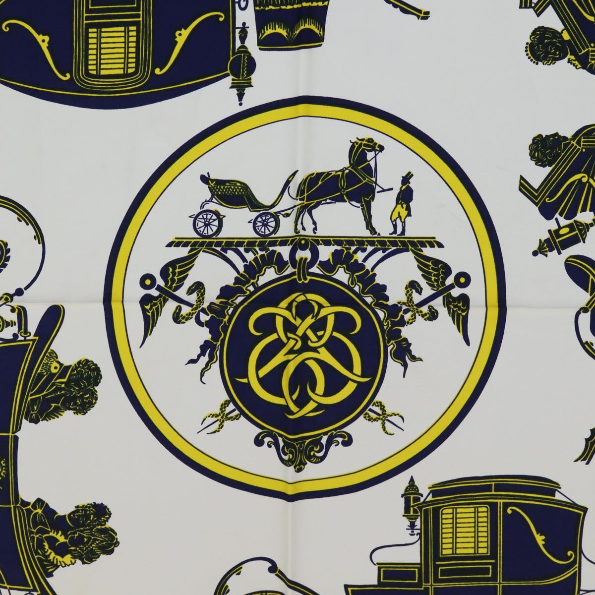 HERMES Carre 90 Horse Carriage Pattern Scarf Silk Yellow Auth bs13784