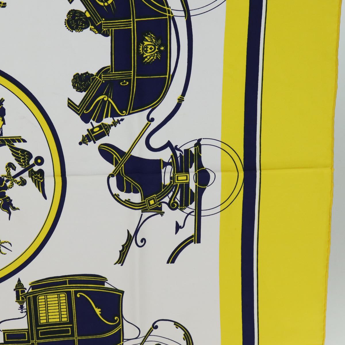 HERMES Carre 90 Horse Carriage Pattern Scarf Silk Yellow Auth bs13784