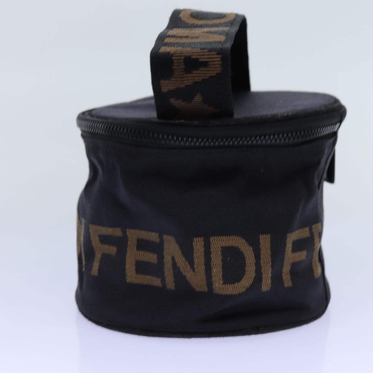 FENDI Vanity Pouch Nylon Black Brown Auth bs13785