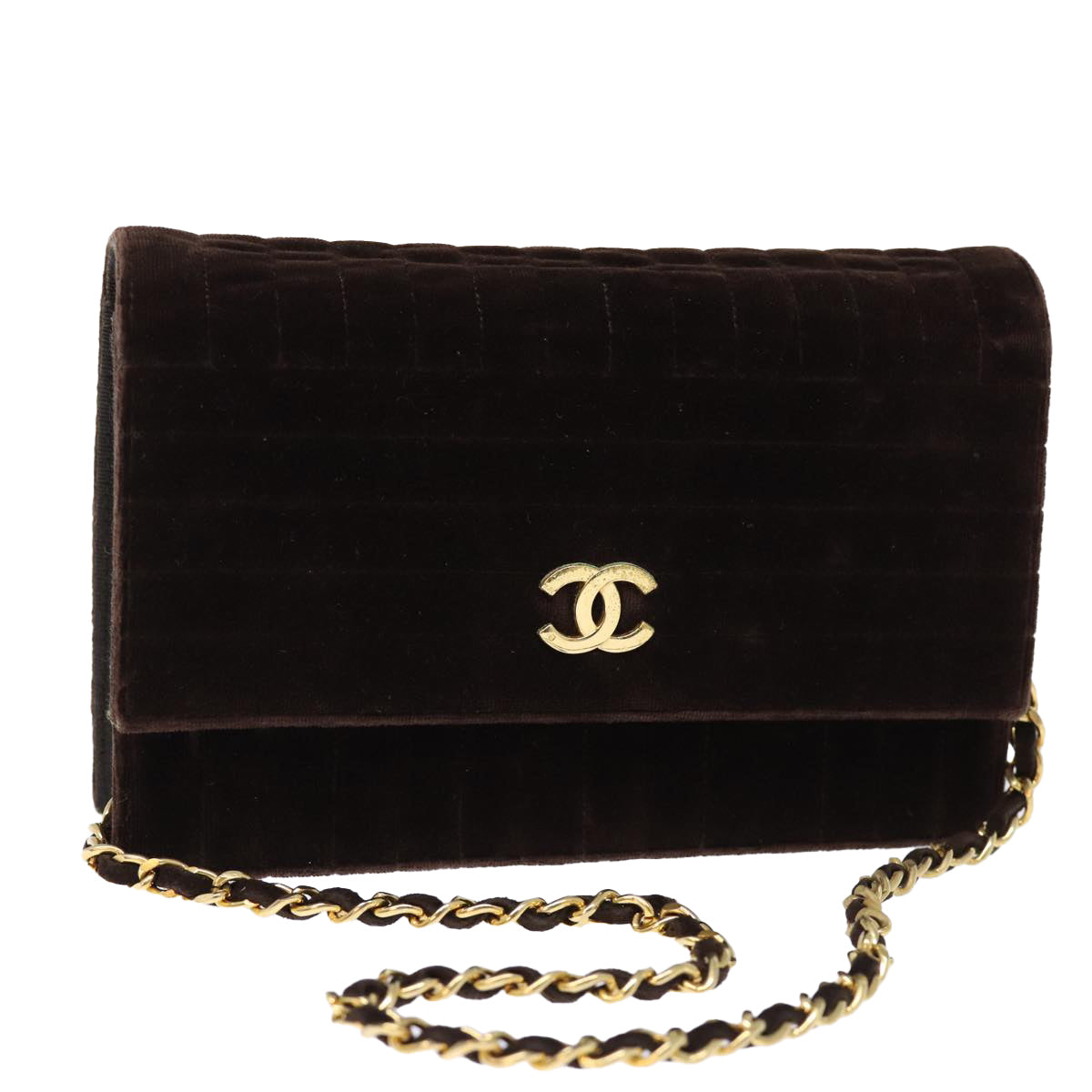 CHANEL Chain Mademoiselle Shoulder Bag Suede Brown CC Auth bs13791