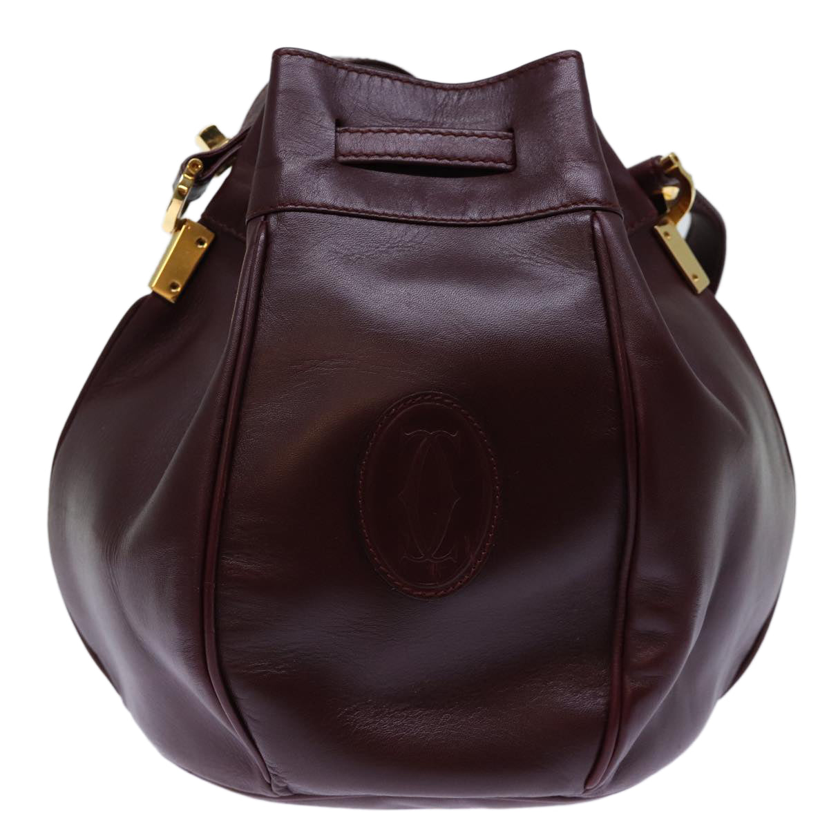 CARTIER Shoulder Bag Leather Bordeaux Auth bs13800 - 0