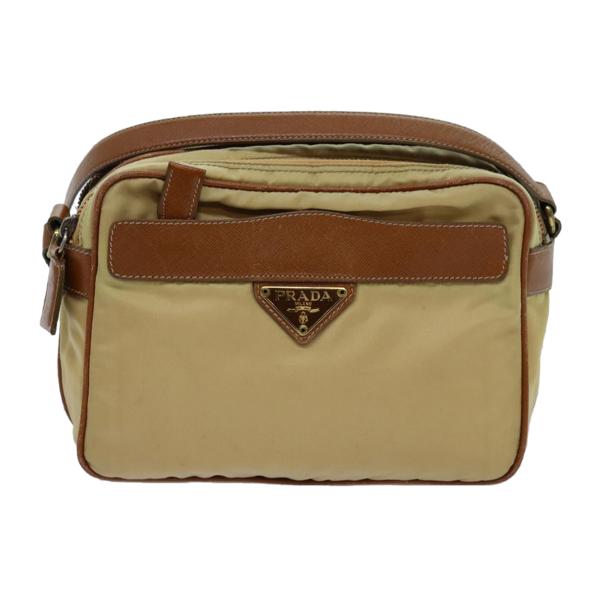 PRADA Shoulder Bag Nylon Beige Auth bs13805