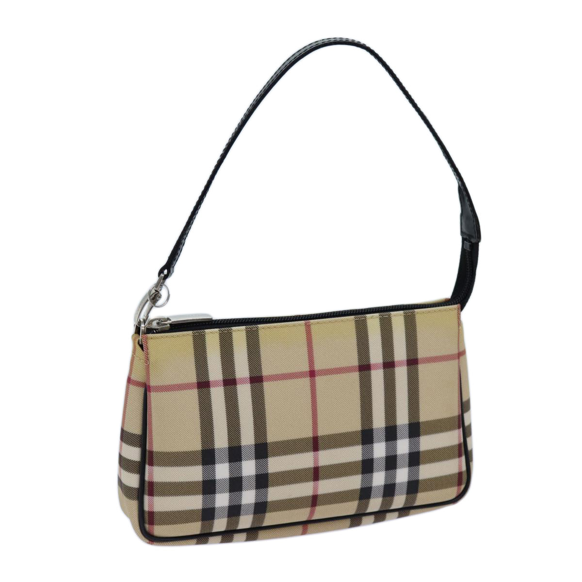 BURBERRY Nova Check Accessory Pouch PVC Beige Black Auth bs13813