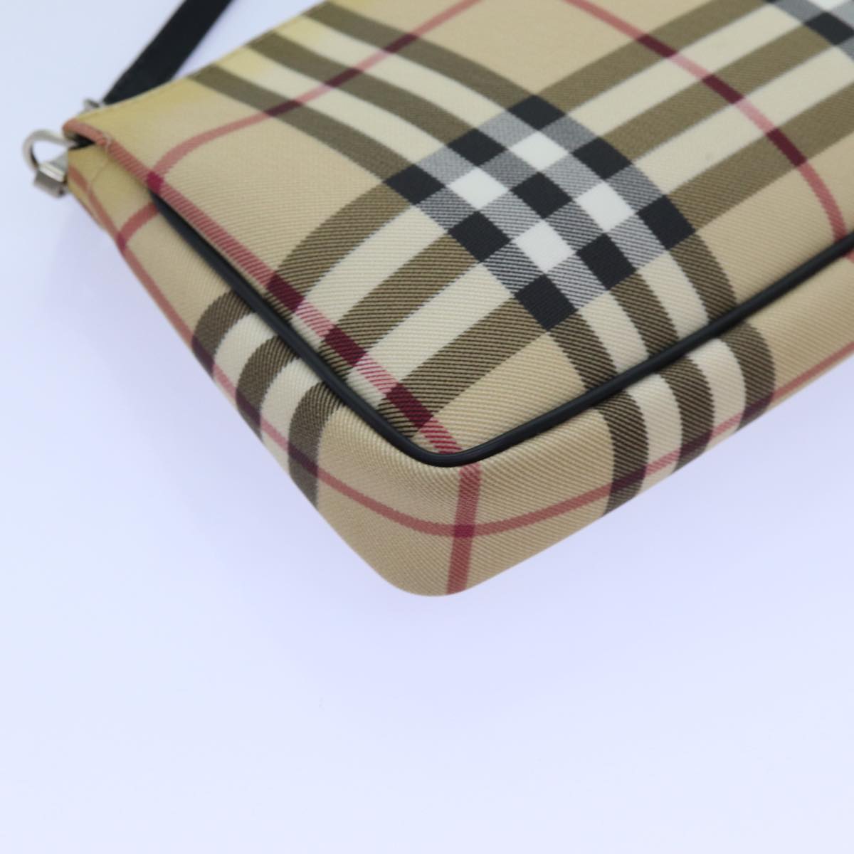 BURBERRY Nova Check Accessory Pouch PVC Beige Black Auth bs13813