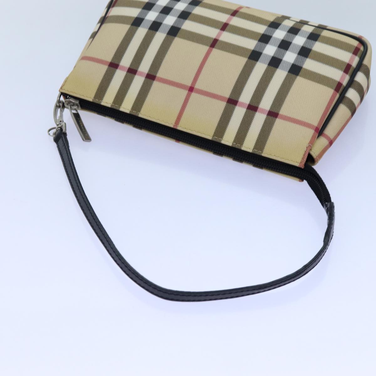 BURBERRY Nova Check Accessory Pouch PVC Beige Black Auth bs13813