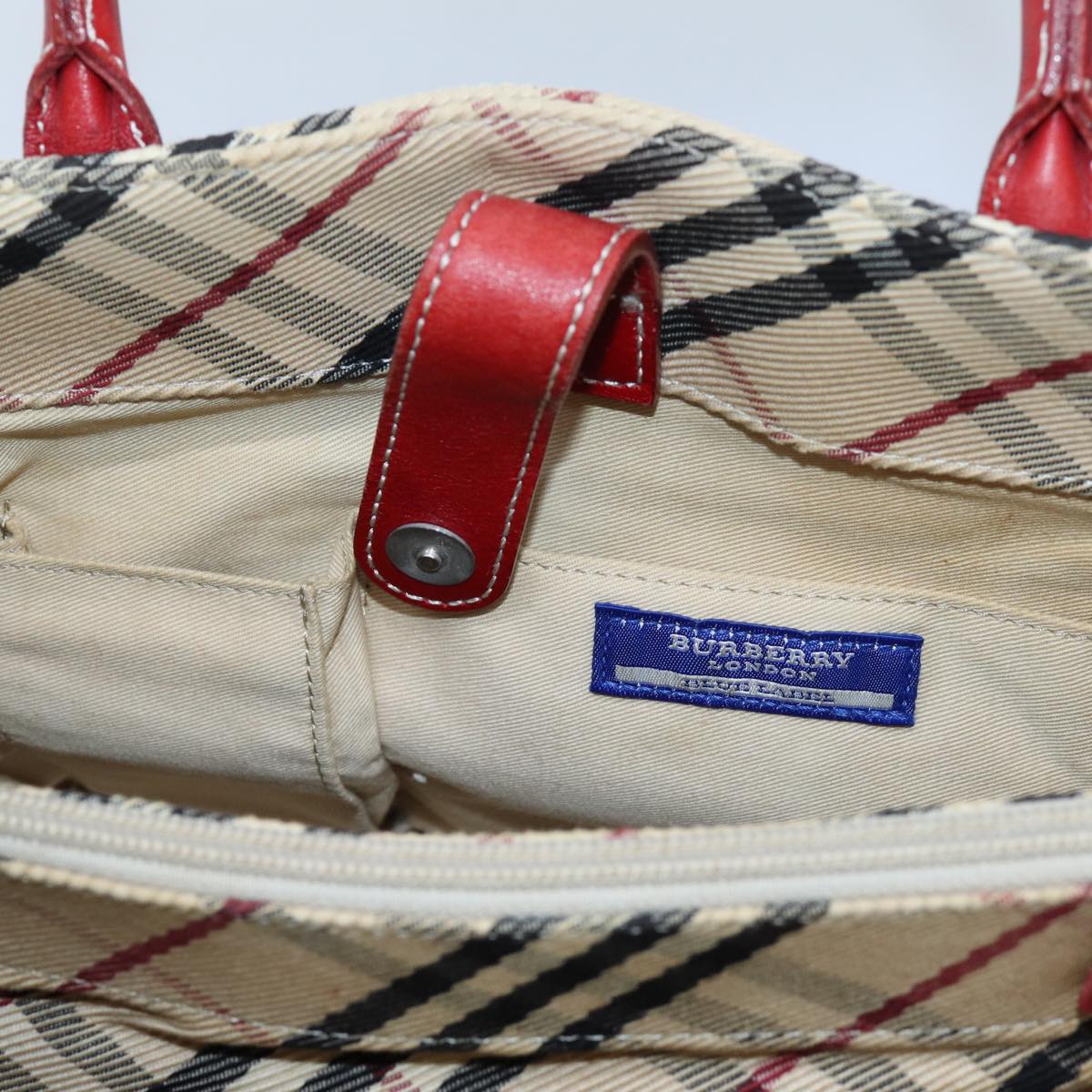 BURBERRY Nova Check Blue Label Hand Bag Canvas Beige Red Auth bs13814