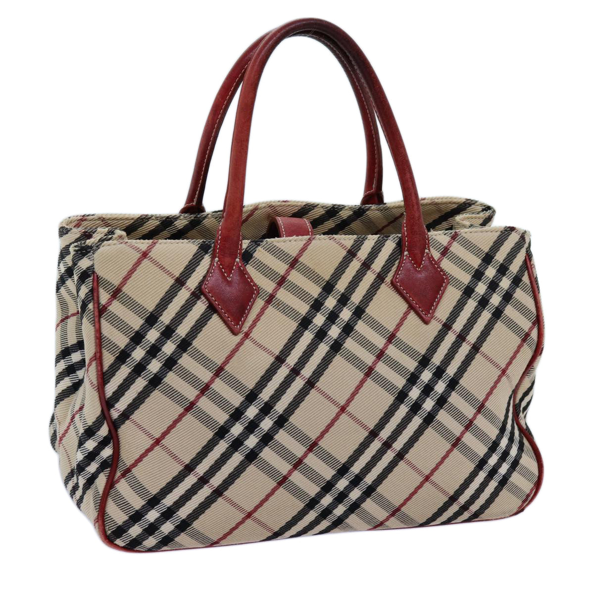 BURBERRY Nova Check Blue Label Hand Bag Canvas Beige Red Auth bs13814