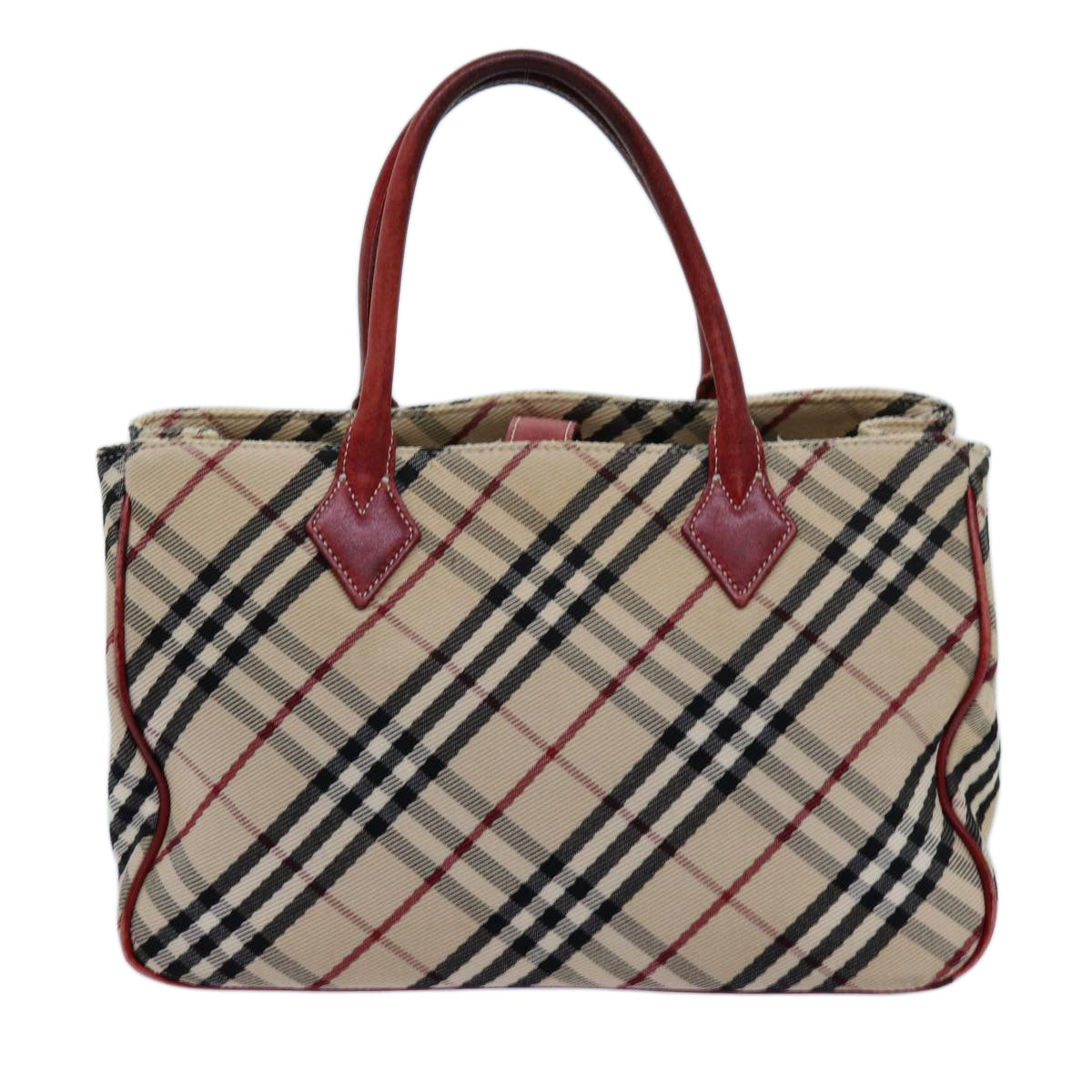 BURBERRY Nova Check Blue Label Hand Bag Canvas Beige Red Auth bs13814