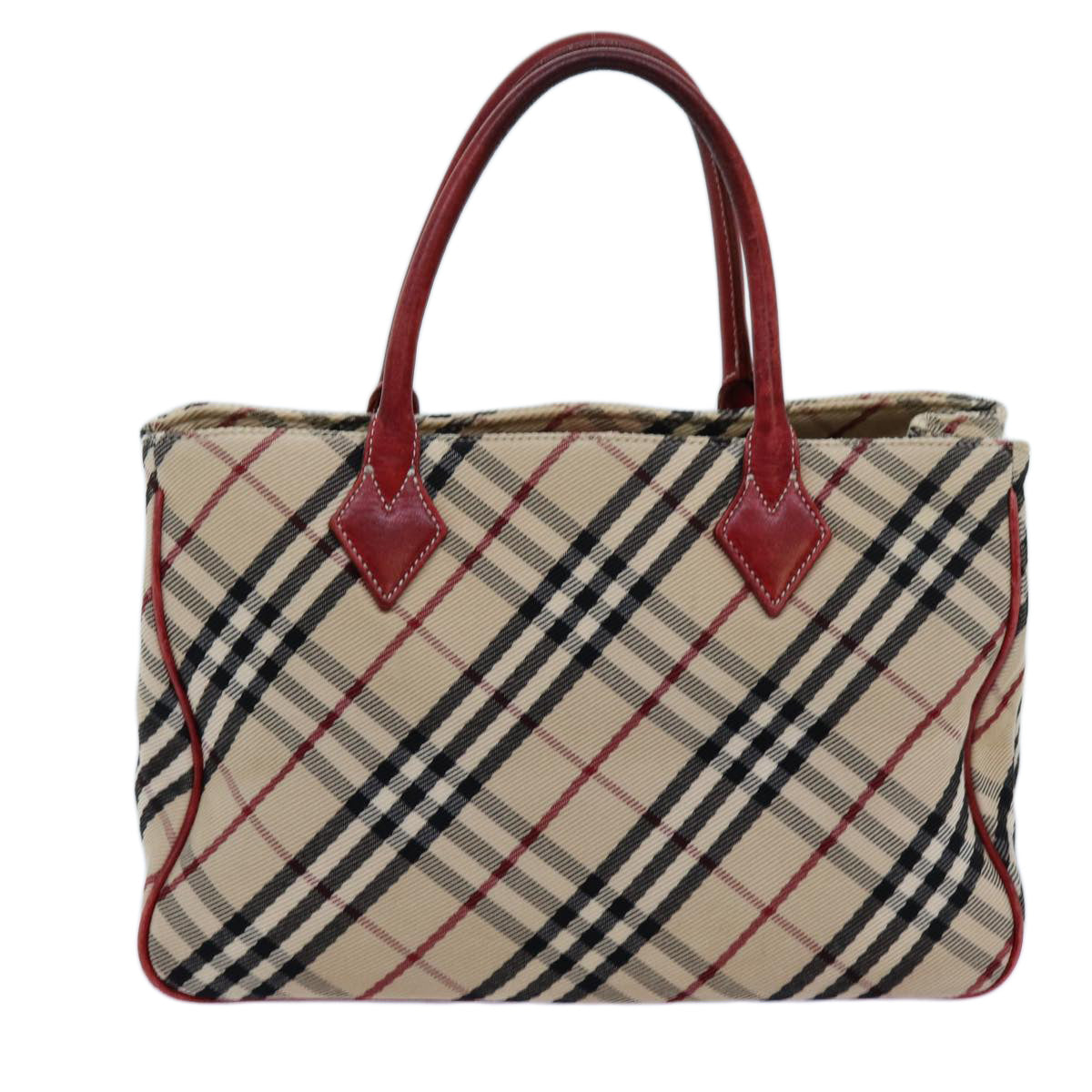 BURBERRY Nova Check Blue Label Hand Bag Canvas Beige Red Auth bs13814