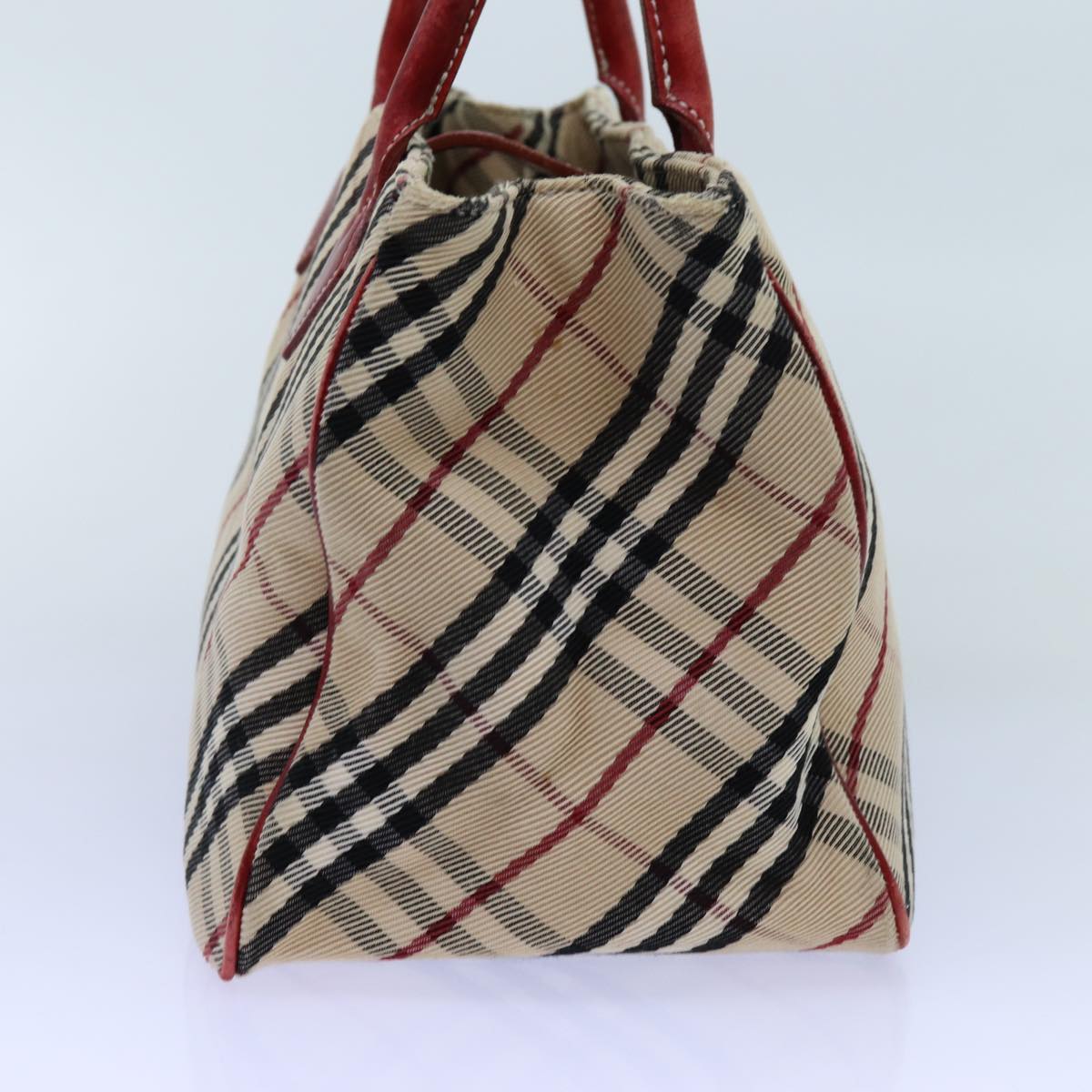 BURBERRY Nova Check Blue Label Hand Bag Canvas Beige Red Auth bs13814