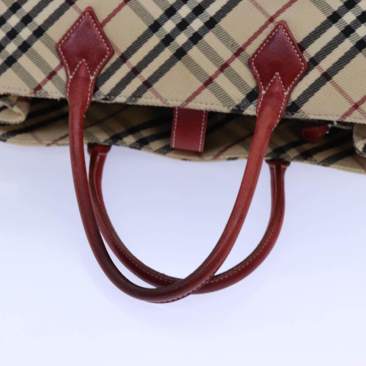 BURBERRY Nova Check Blue Label Hand Bag Canvas Beige Red Auth bs13814