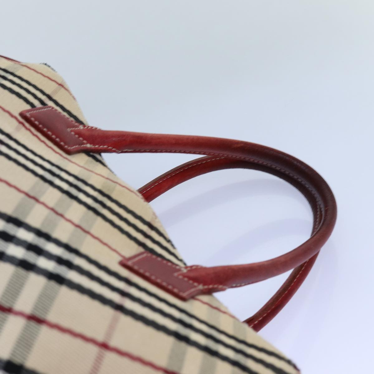 BURBERRY Nova Check Blue Label Hand Bag Canvas Beige Red Auth bs13814