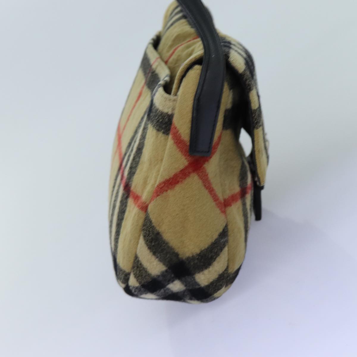 Burberrys Nova Check Blue Label Shoulder Bag Wool Beige Auth bs13815