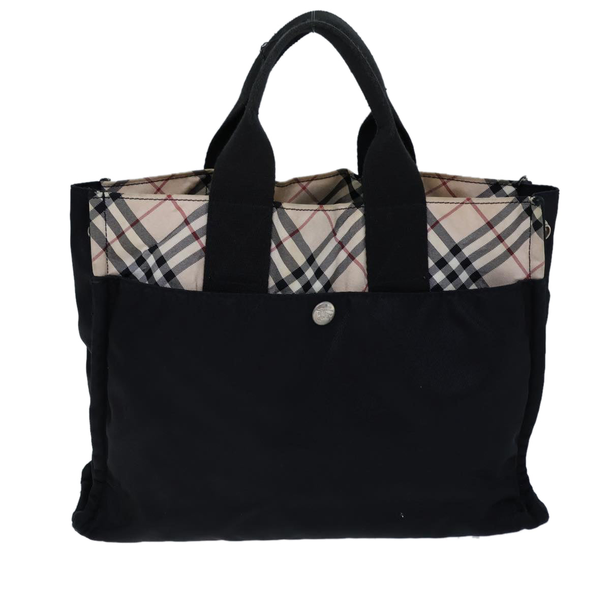 BURBERRY Nova Check Blue Label Hand Bag Nylon Beige Black Auth bs13817