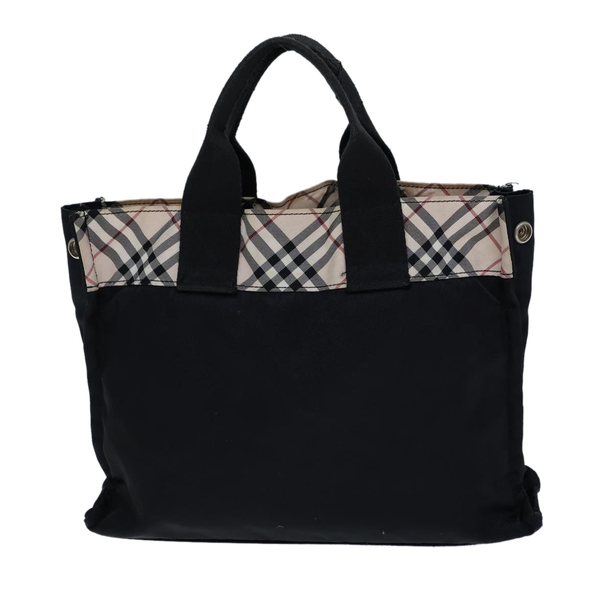 BURBERRY Nova Check Blue Label Hand Bag Nylon Beige Black Auth bs13817 - 0