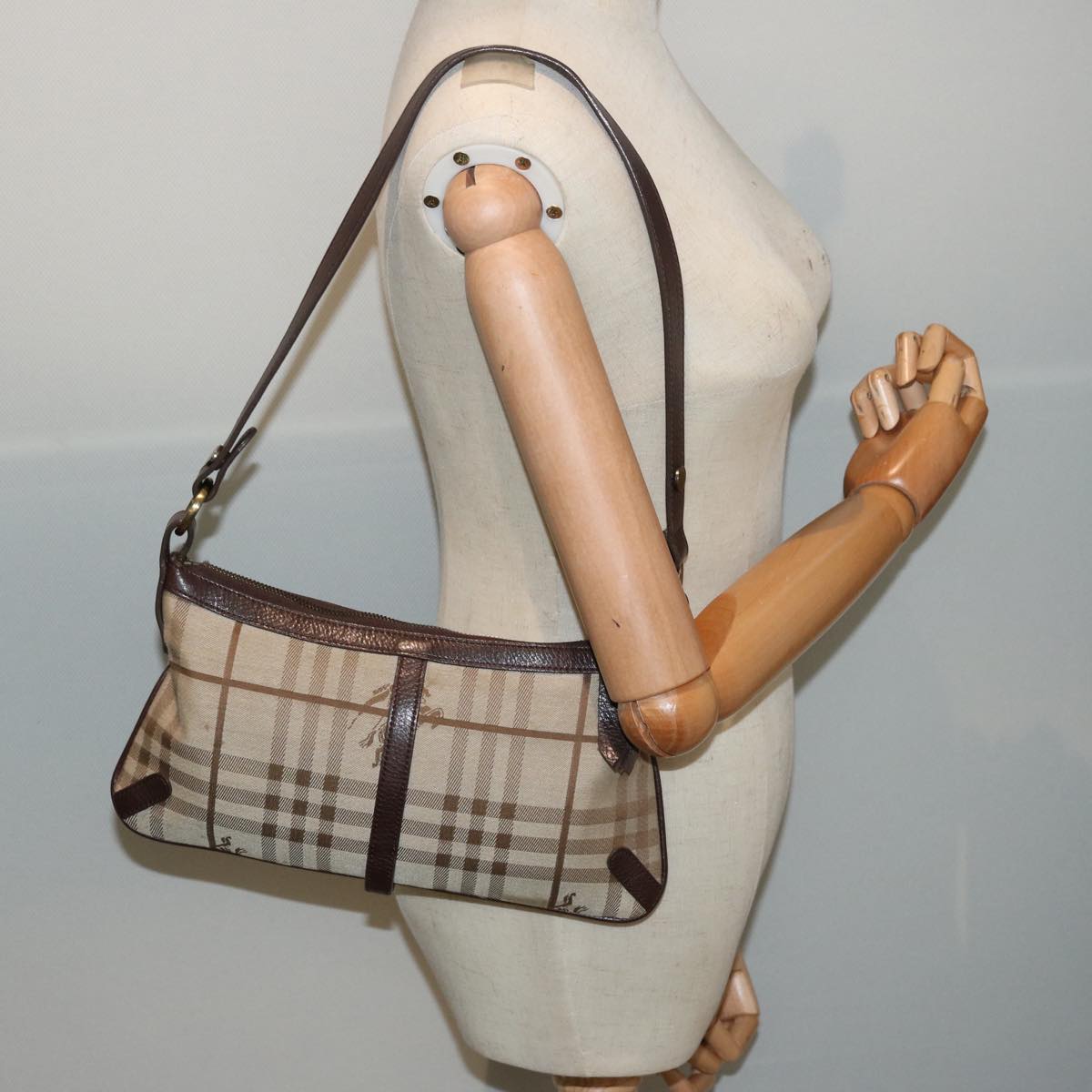 BURBERRY Nova Check Shoulder Bag Canvas Beige Brown Auth bs13818