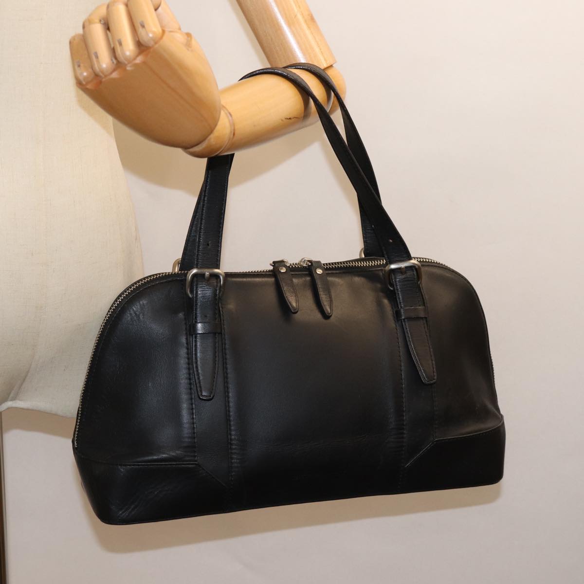 BURBERRY Hand Bag Leather Black Auth bs13822