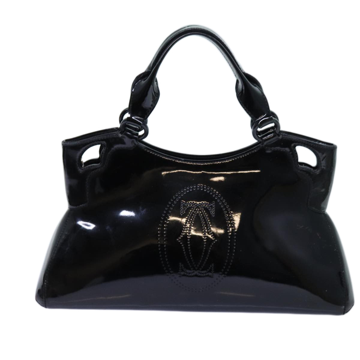 CARTIER Hand Bag Enamel Black Auth bs13851