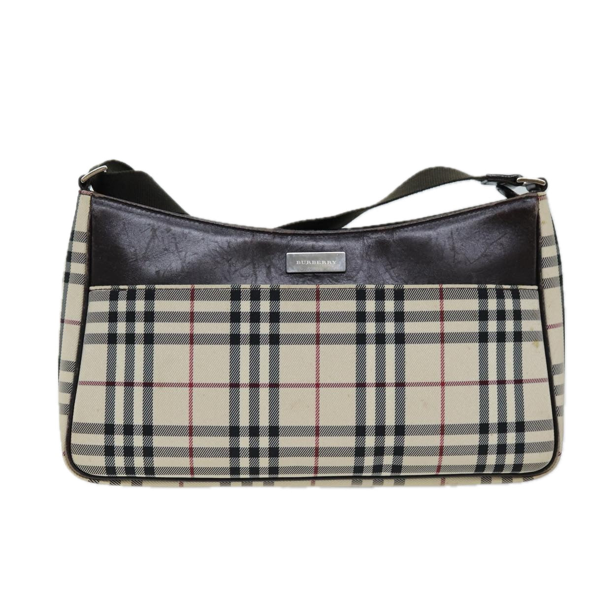 BURBERRY Nova Check Shoulder Bag Canvas Beige Auth bs13859