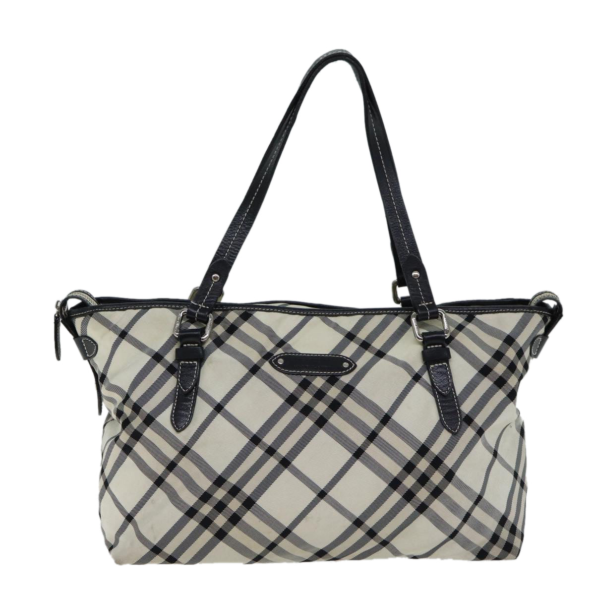 BURBERRY Nova Check Blue Label Tote Bag Nylon Beige Black Auth bs13861