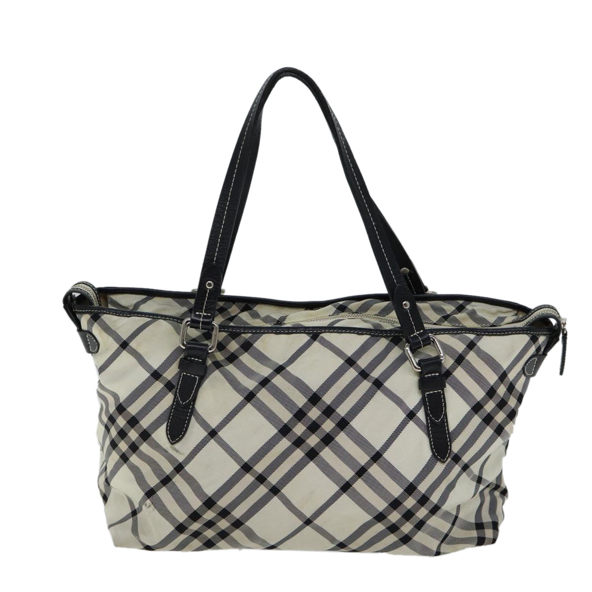 BURBERRY Nova Check Blue Label Tote Bag Nylon Beige Black Auth bs13861