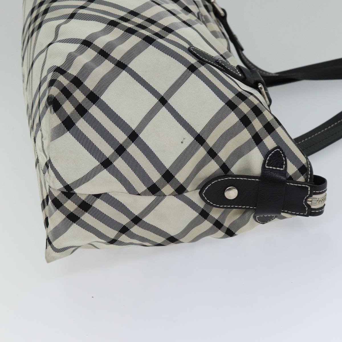 BURBERRY Nova Check Blue Label Tote Bag Nylon Beige Black Auth bs13861