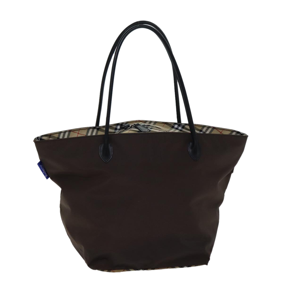 Burberrys Nova Check Blue Label Tote Bag Nylon Brown Auth bs13863