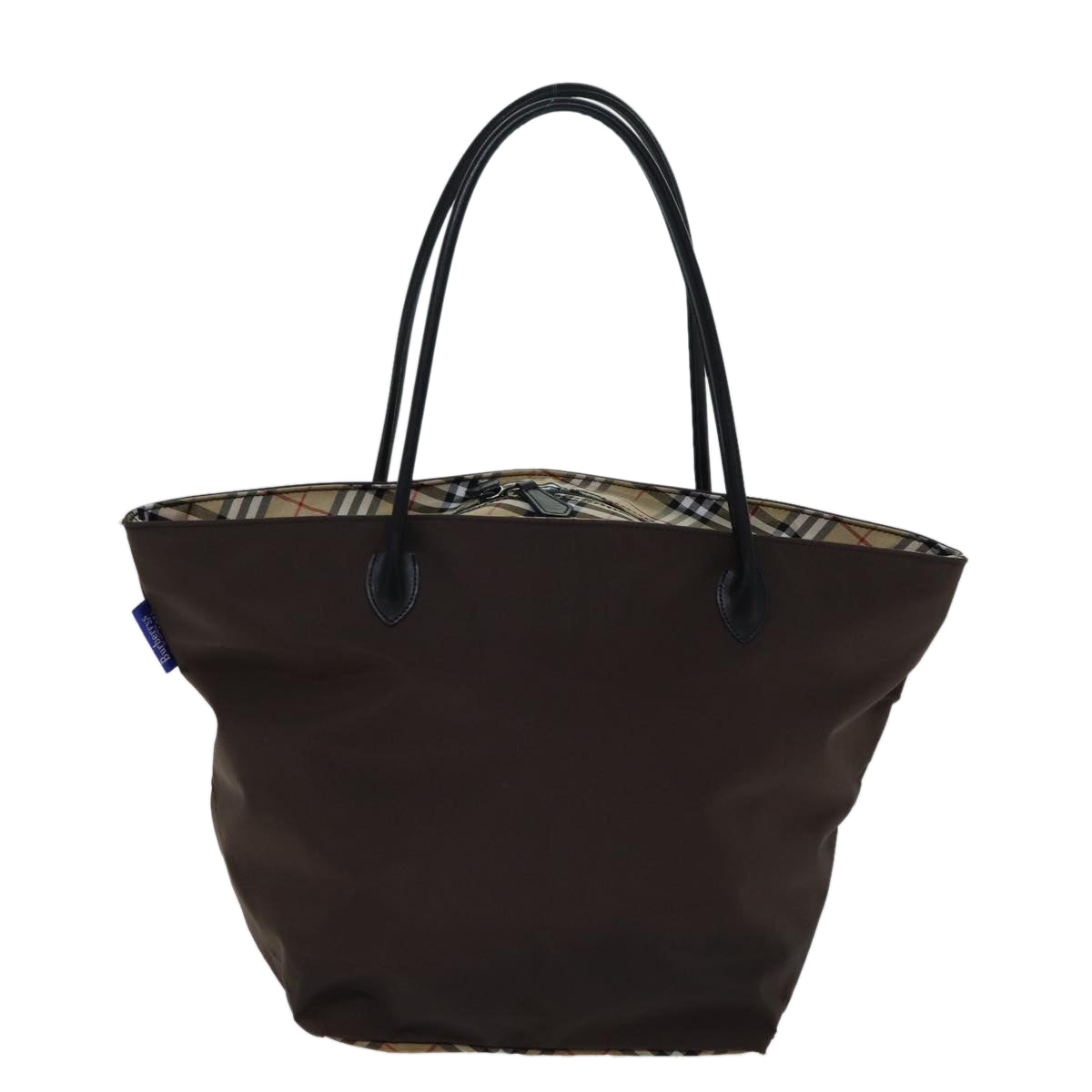 Burberrys Nova Check Blue Label Tote Bag Nylon Brown Auth bs13863