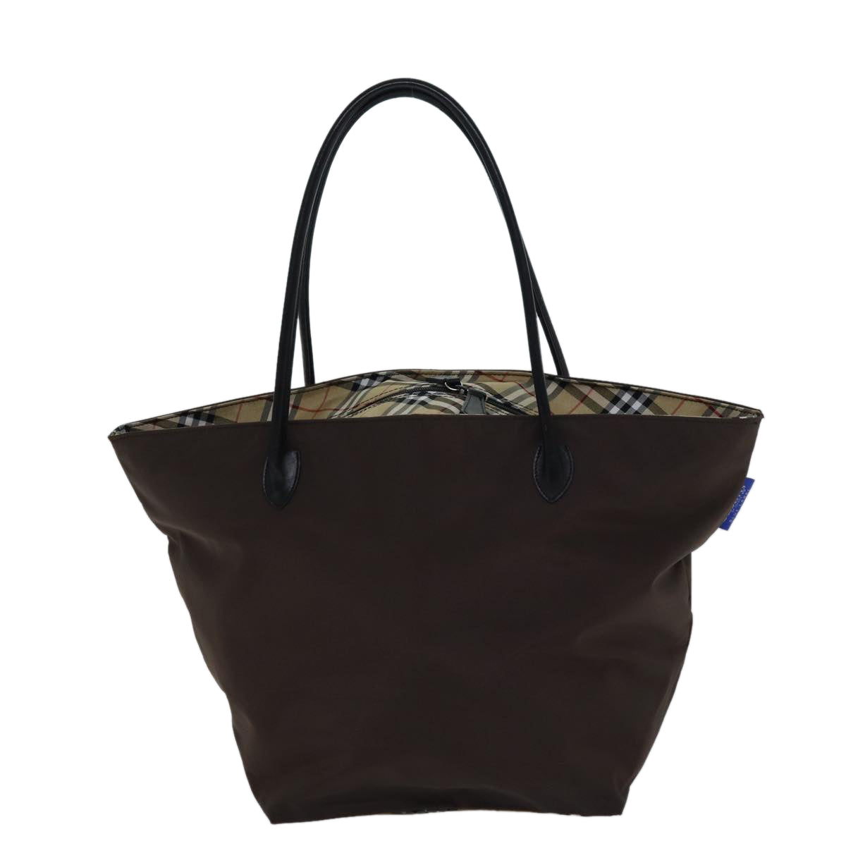 Burberrys Nova Check Blue Label Tote Bag Nylon Brown Auth bs13863 - 0