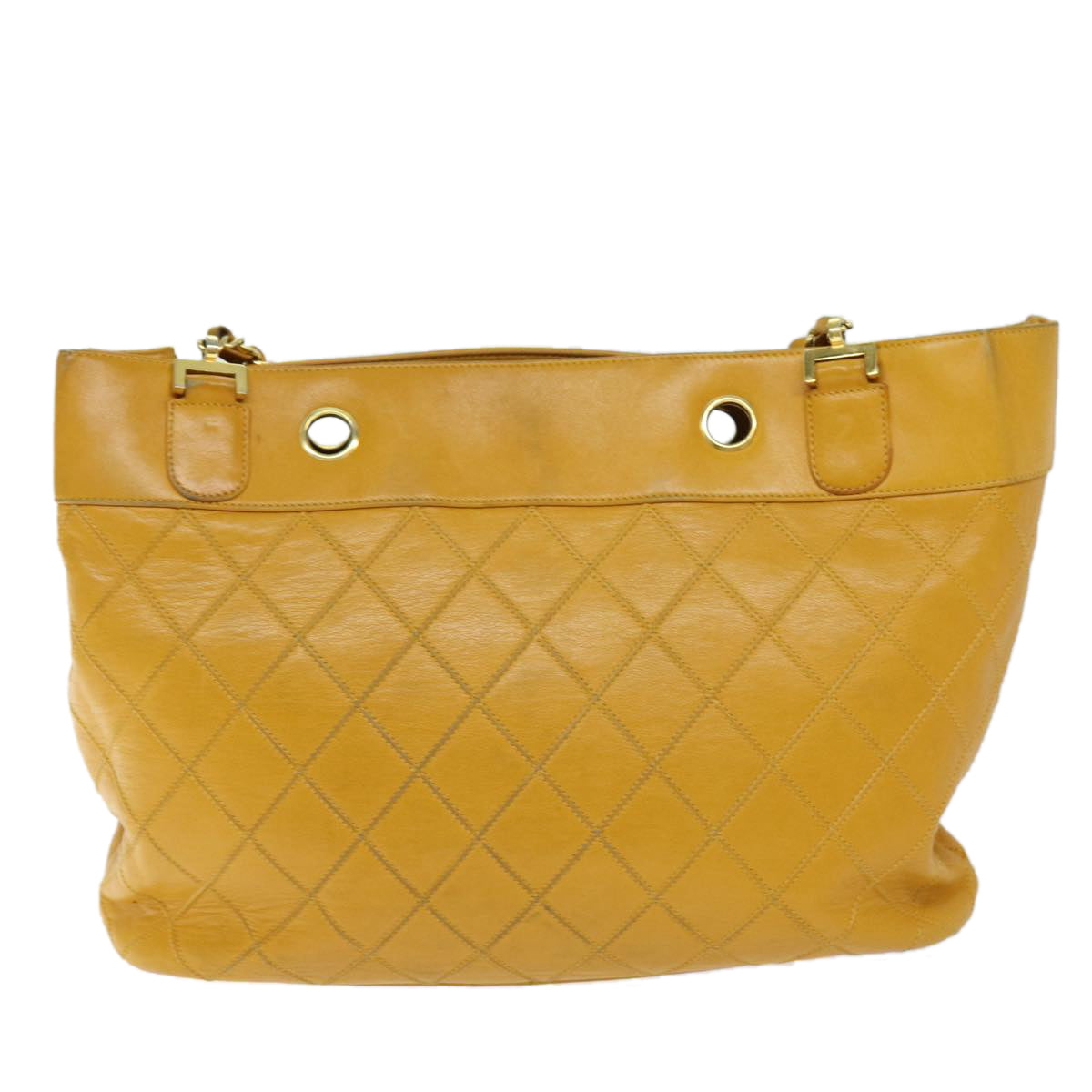 CHANEL Bicolole Chain Shoulder Bag Leather Yellow CC Auth bs13881 - 0