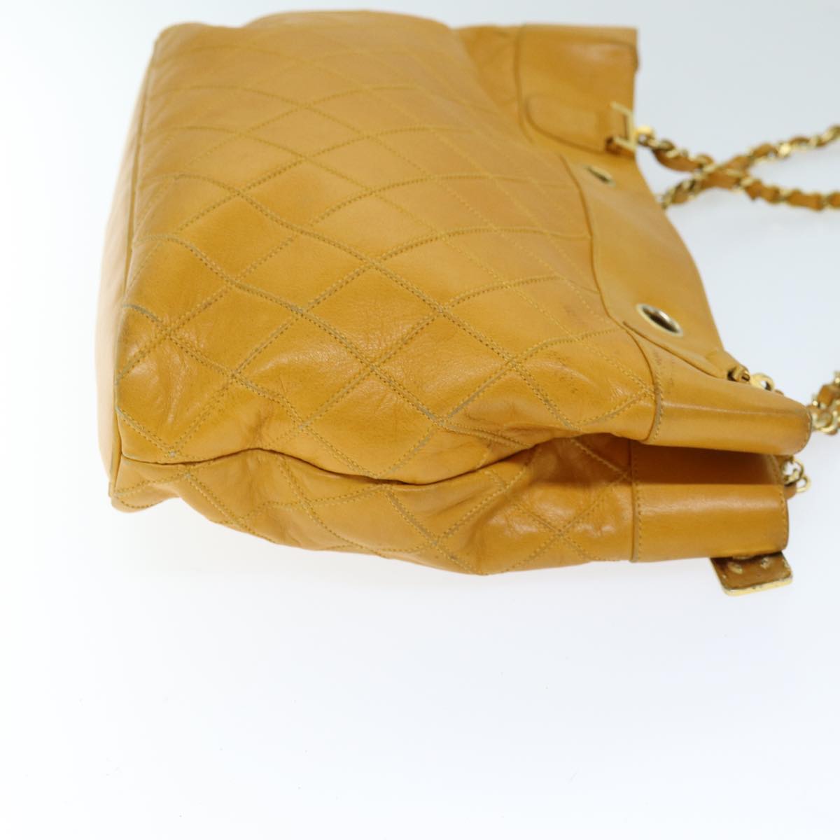 CHANEL Bicolole Chain Shoulder Bag Leather Yellow CC Auth bs13881