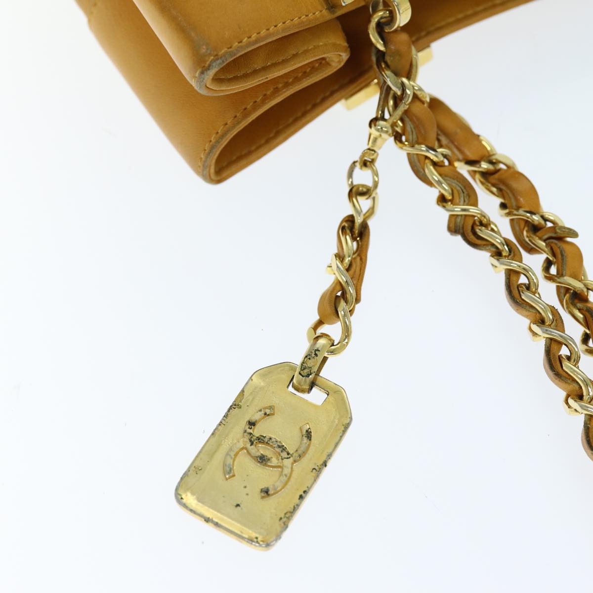 CHANEL Bicolole Chain Shoulder Bag Leather Yellow CC Auth bs13881
