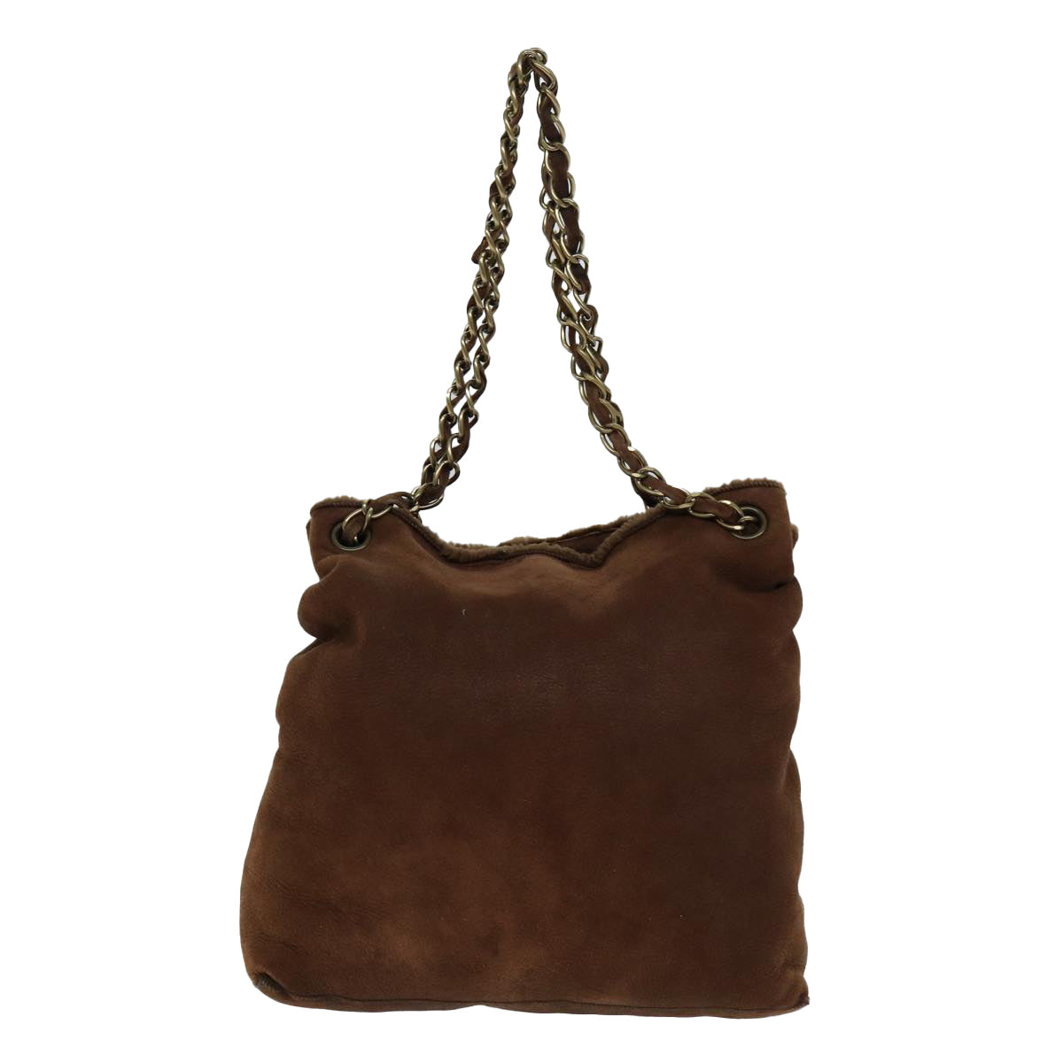 CHANEL Chain Shoulder Bag Mouton Brown CC Auth bs13882 - 0